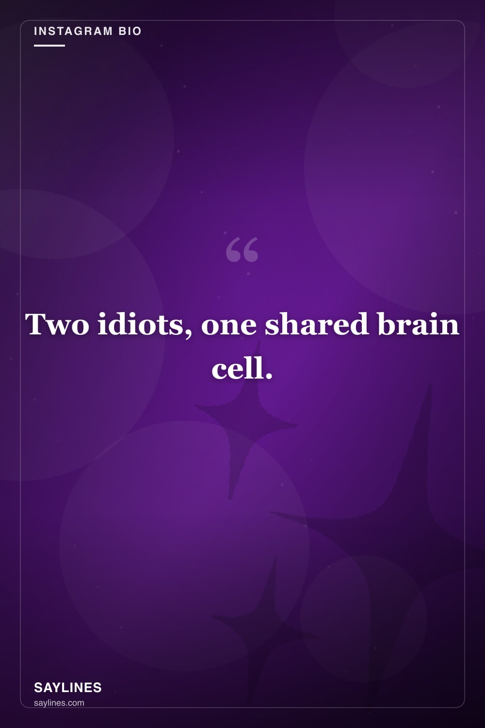 Instagram Bio Ideas About Your Best Friend — free HD card from Saylines reading: Two idiots, one shared brain cell.