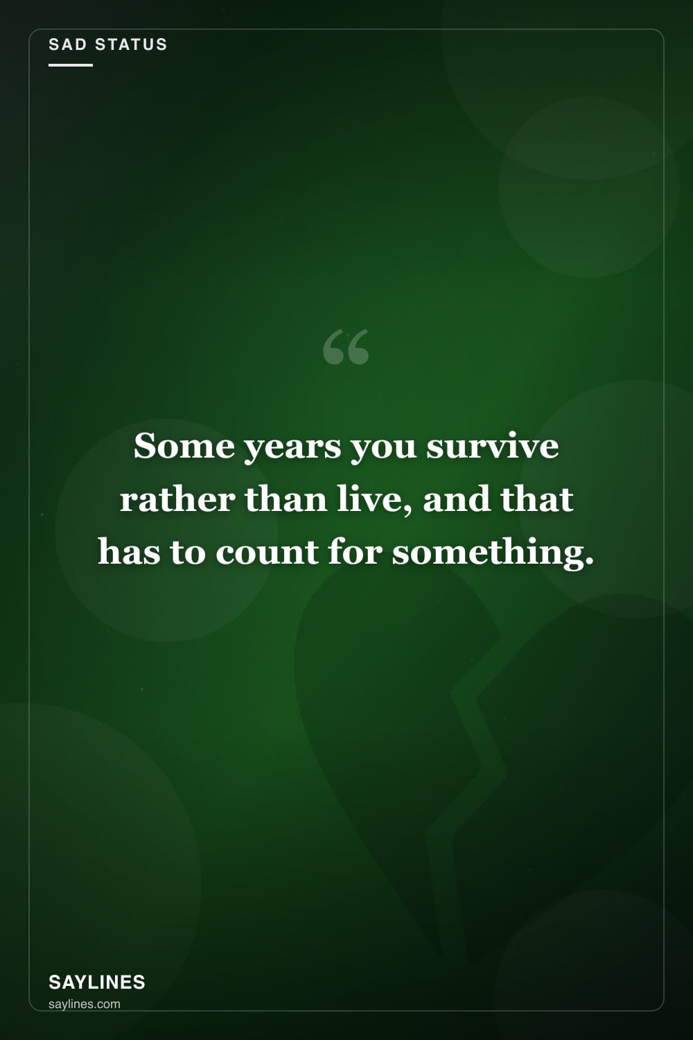 Sad Status About Life — free HD card from Saylines reading: Some years you survive rather than live, and that has to count for something.